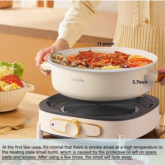 Dezin 4L Electric Non-Stick Cooking Hot Pot Party Family Meal Tempered Glass Lid - Picture 2 of 8